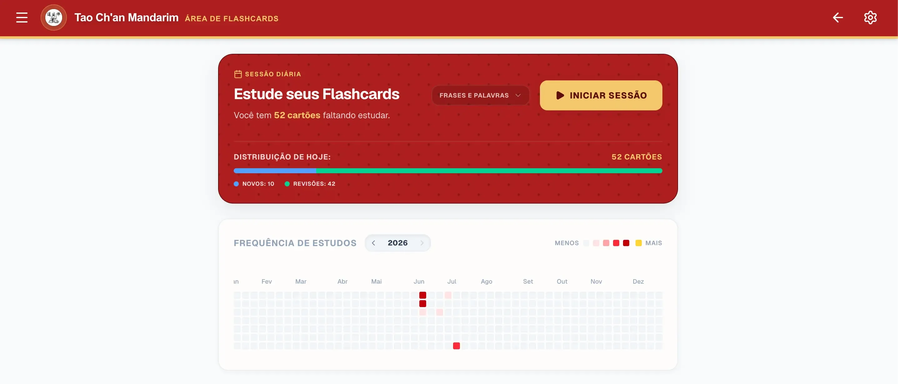 Painel de Flashcards SRS com métricas do algoritmo FSRS e agendamento de revisões.