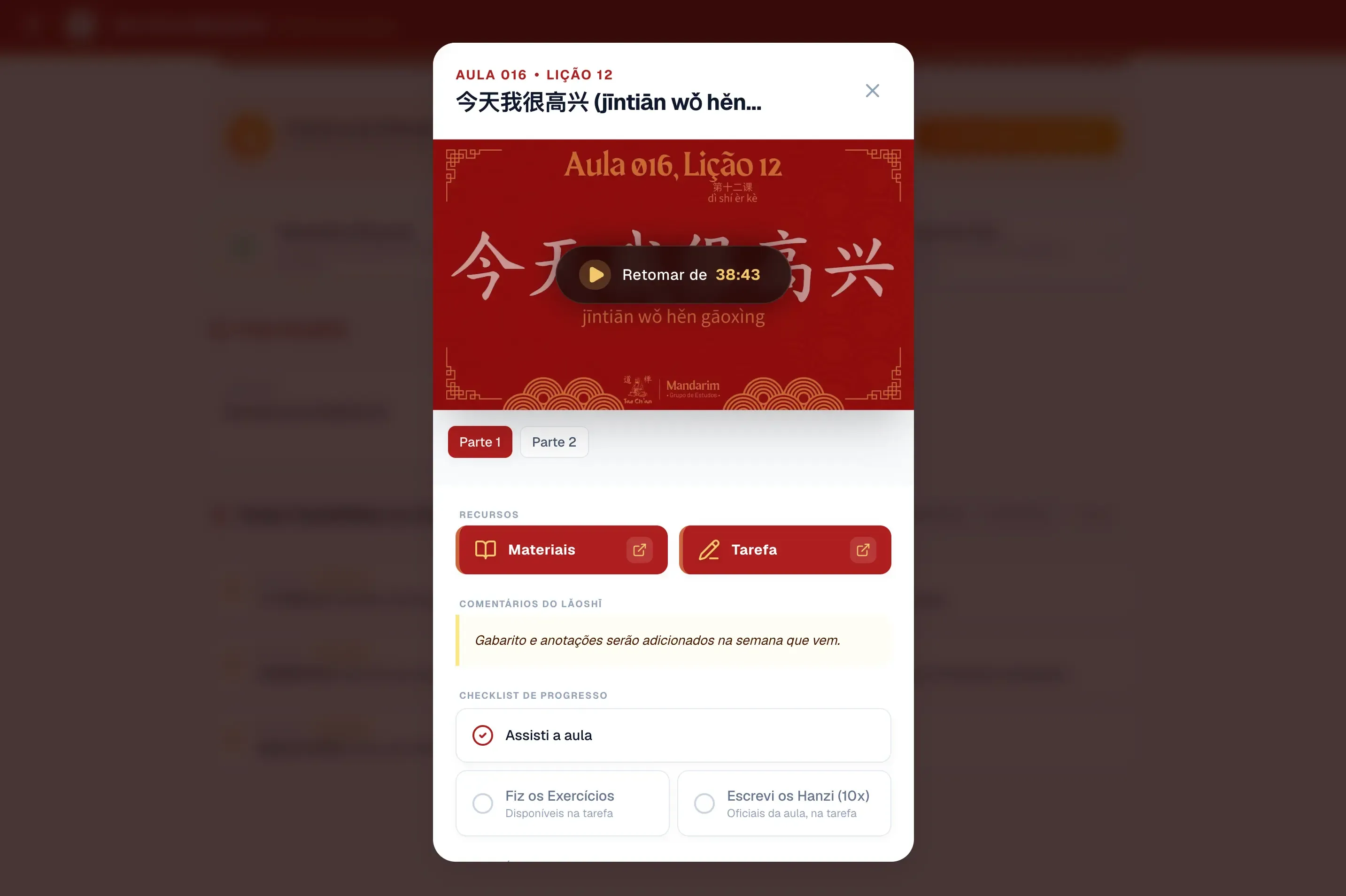 Interface de lição aberta com visualização interativa de conteúdo e mídia.